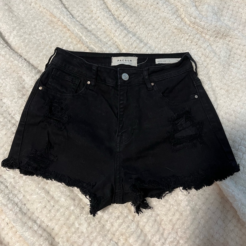 Black Distressed High-Waisted Shorts